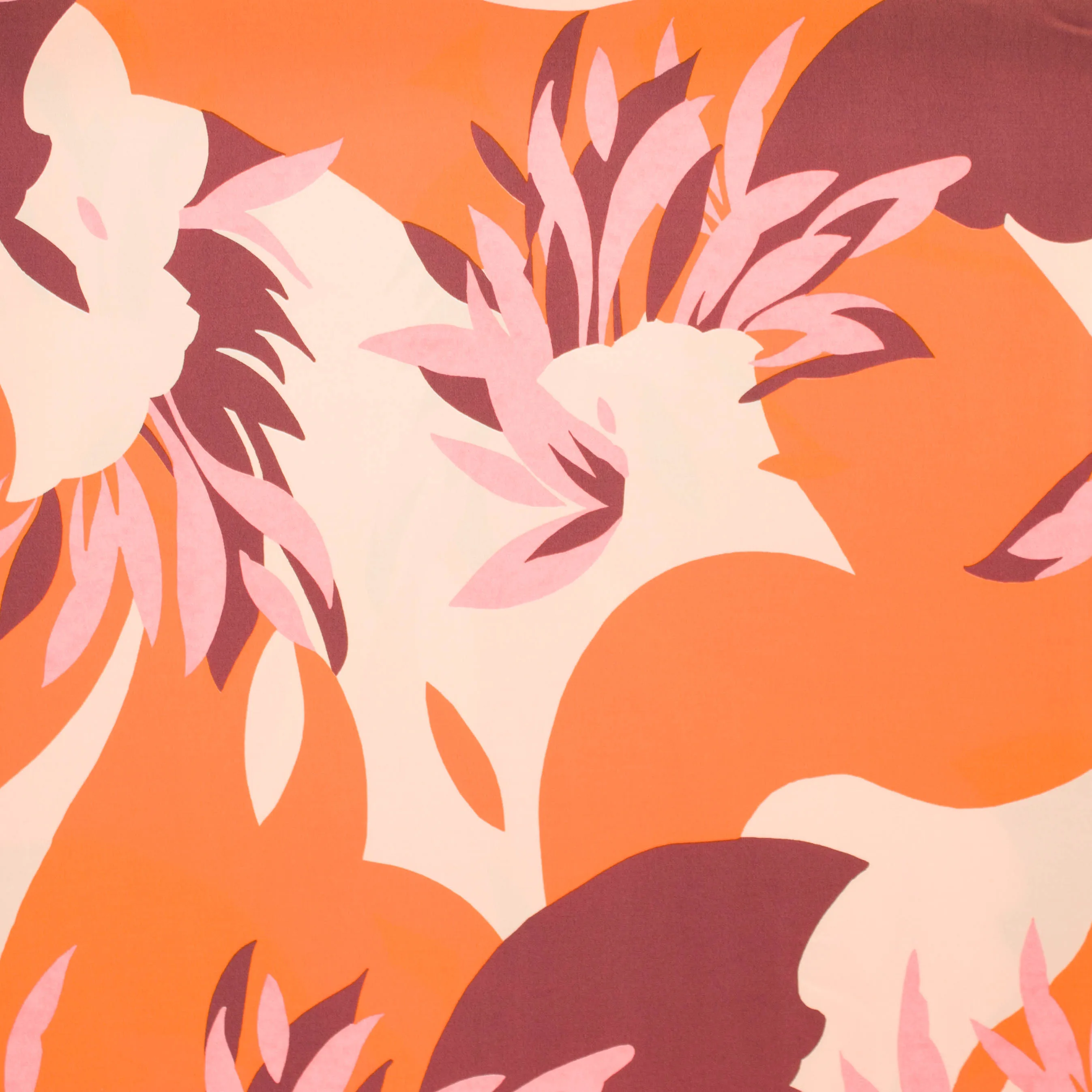 viscose crepe oranje met groot bloemenmotief